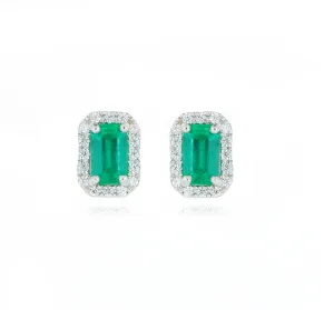 18k White Gold Emerald and Diamond Stud Earrings