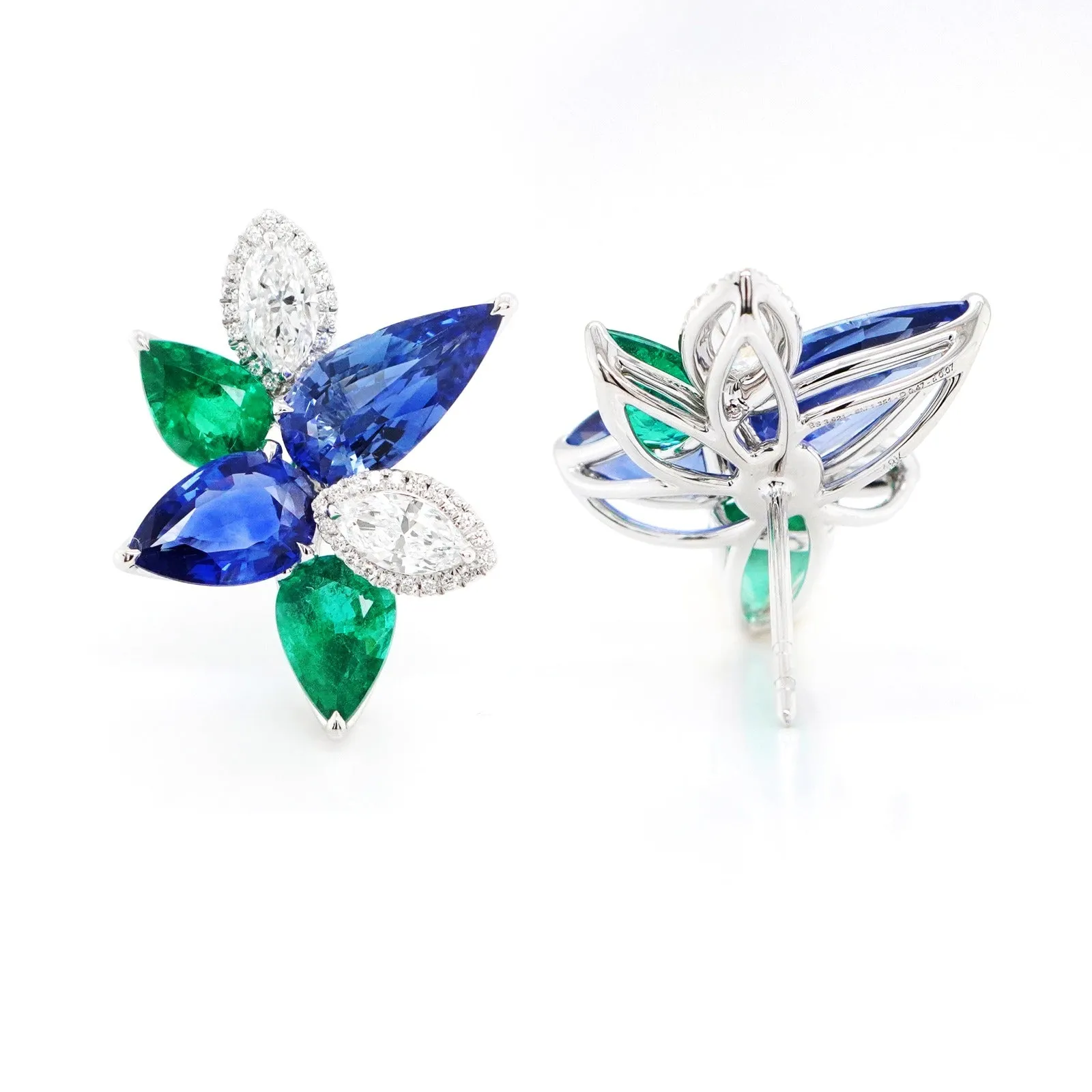 2.837 / 7.153 cts Emerald with Blue Sapphire Earrings