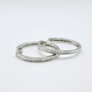 .60 CTW Baguette Diamond Hoop Earrings 18K White Gold