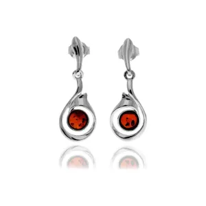 925 Sterling Silver & Genuine Baltic Amber Modern Drop Earrings - GL1040