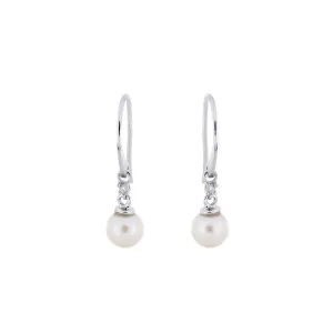 9ct White Gold, Pearl and Diamond Drop Earrings