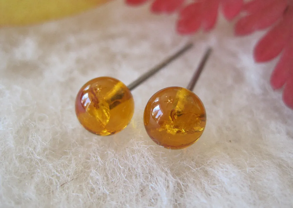 Amber Gemstone, Large (Niobium, Titanium, or Surgical Steel Stud Earrings)