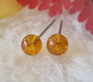 Amber Gemstone, Large (Niobium, Titanium, or Surgical Steel Stud Earrings)