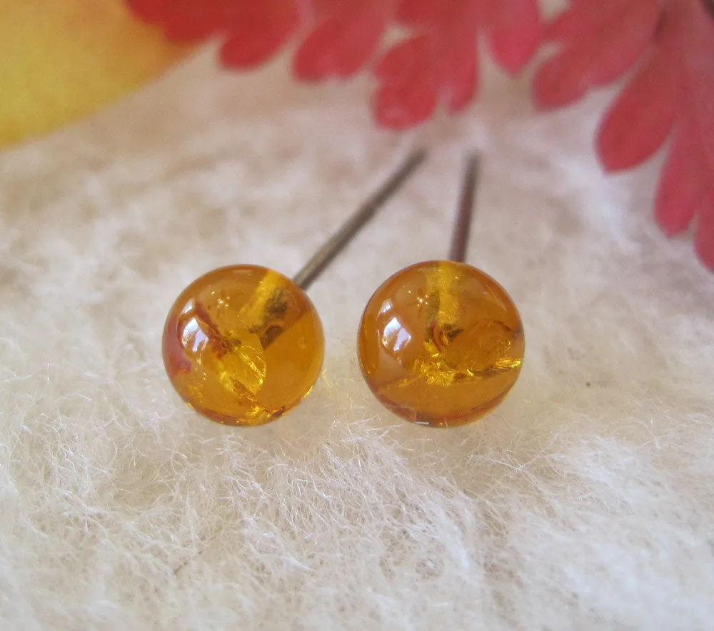 Amber Gemstone, Large (Niobium, Titanium, or Surgical Steel Stud Earrings)