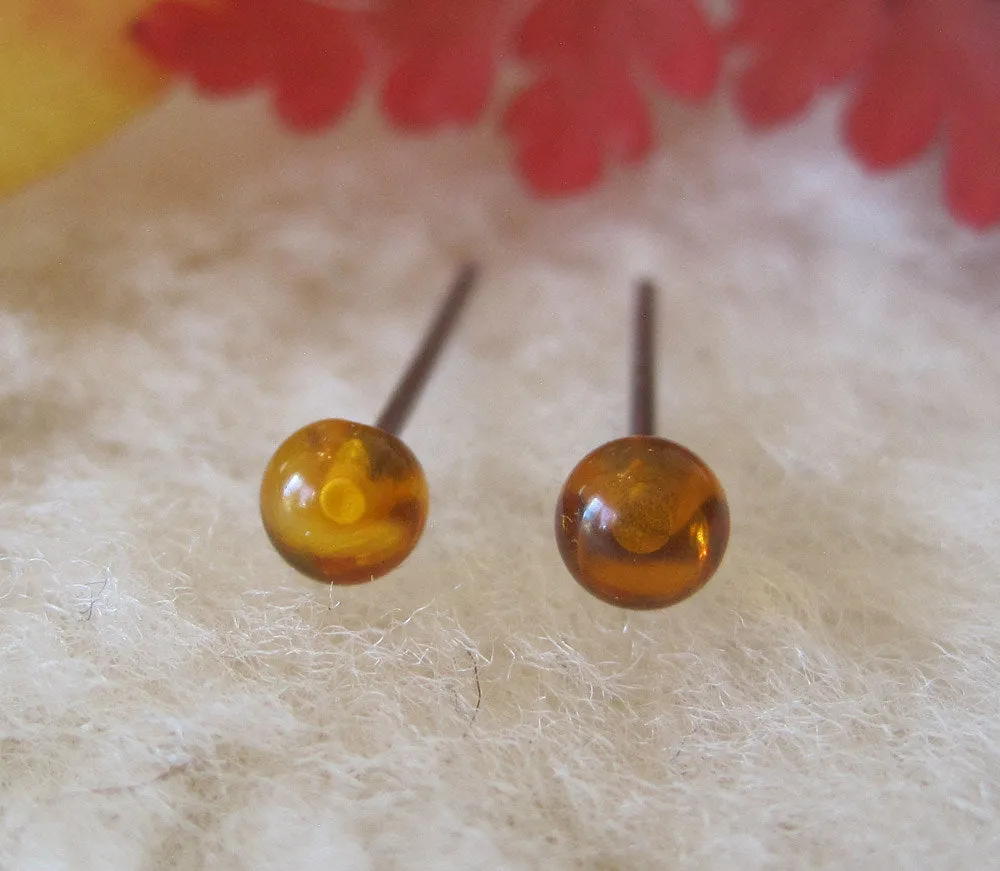 Amber Gemstone, Small (Niobium, Titanium, or Surgical Steel Stud Earrings for Sensitive Ears)