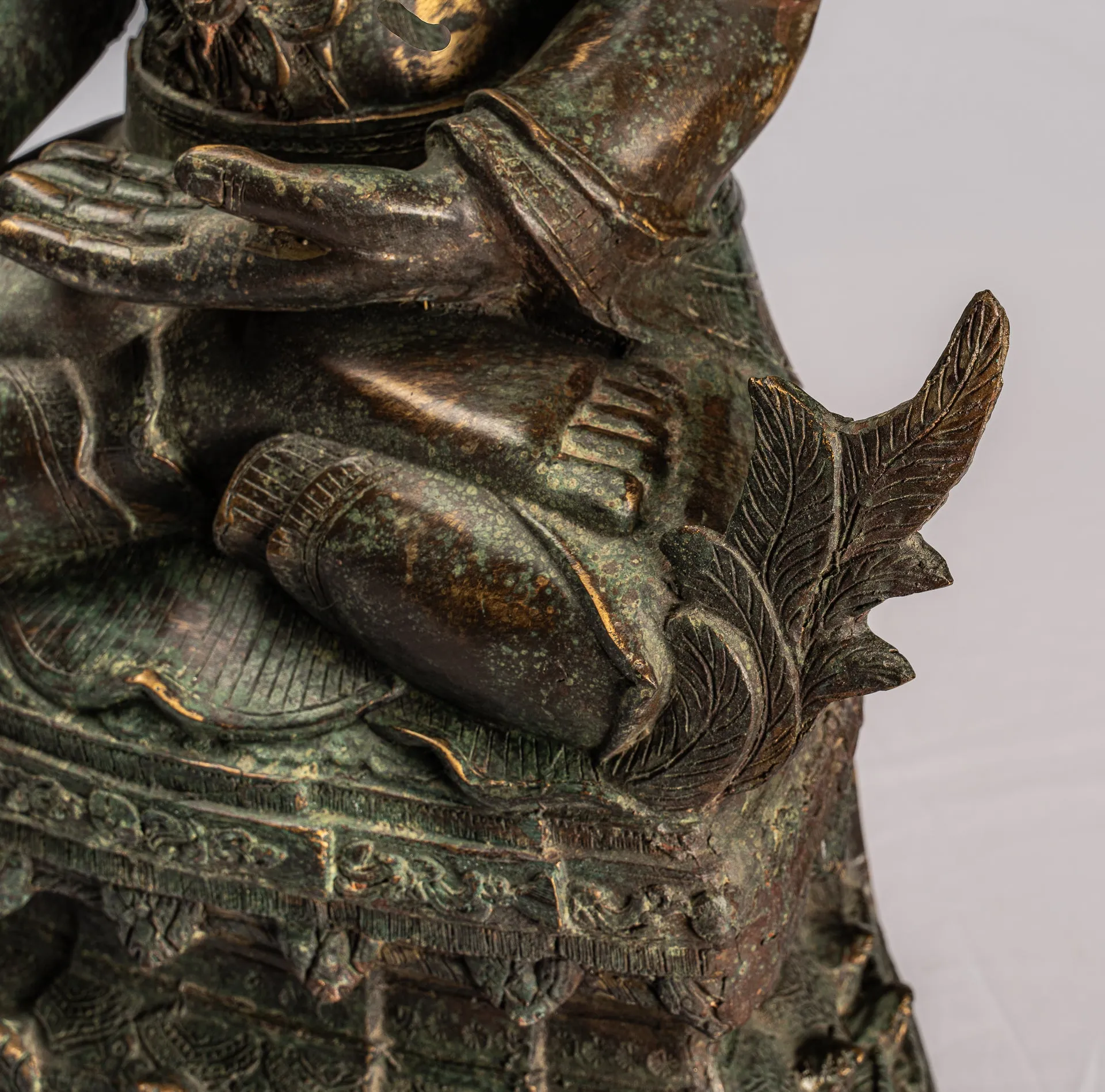 Antique Burmese Style Bronze Shan Enlightenment Seated Buddha Statue - 85cm/34"