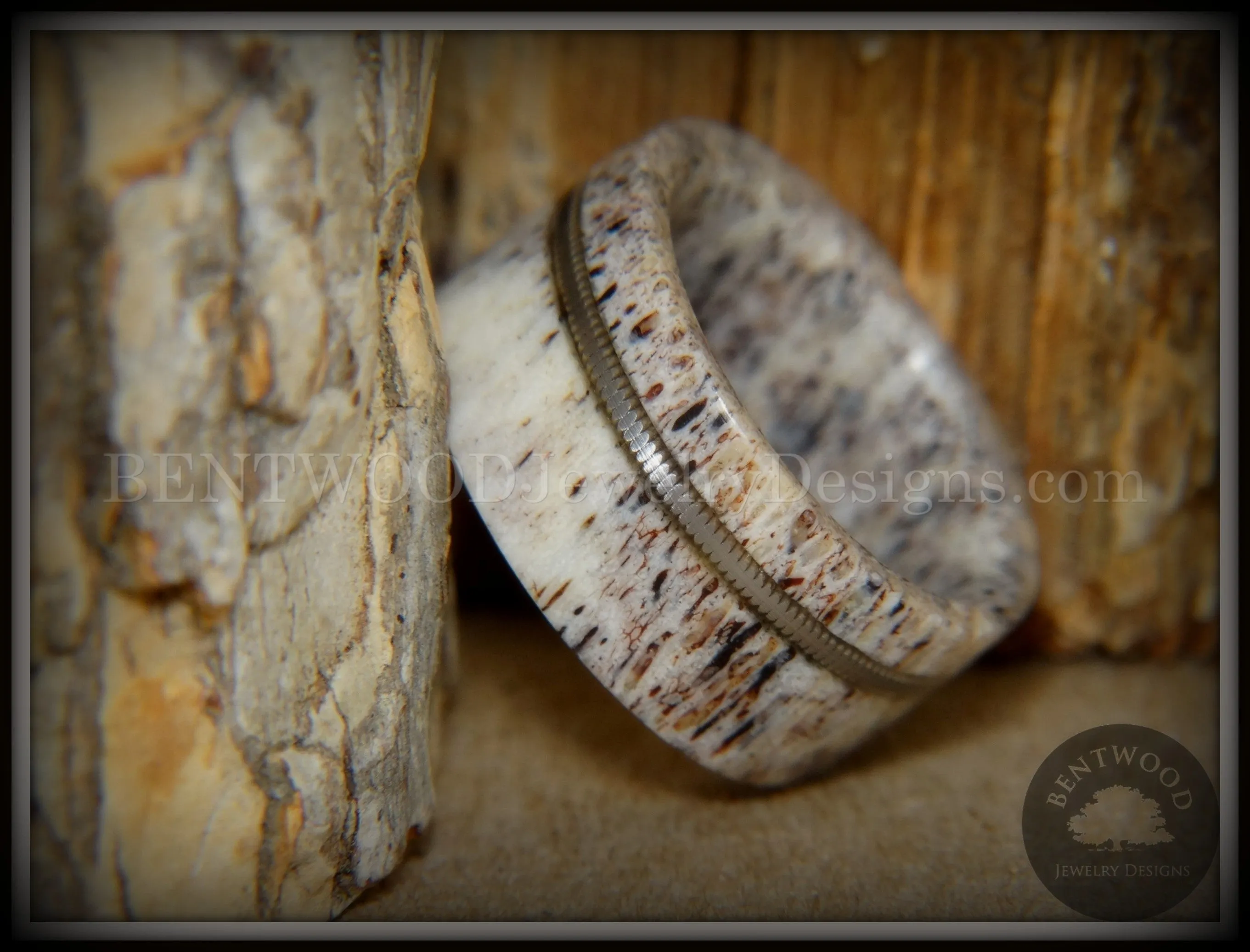 Bentwood Ring - "Nature's Melody" Antler and Guitar String Inlay