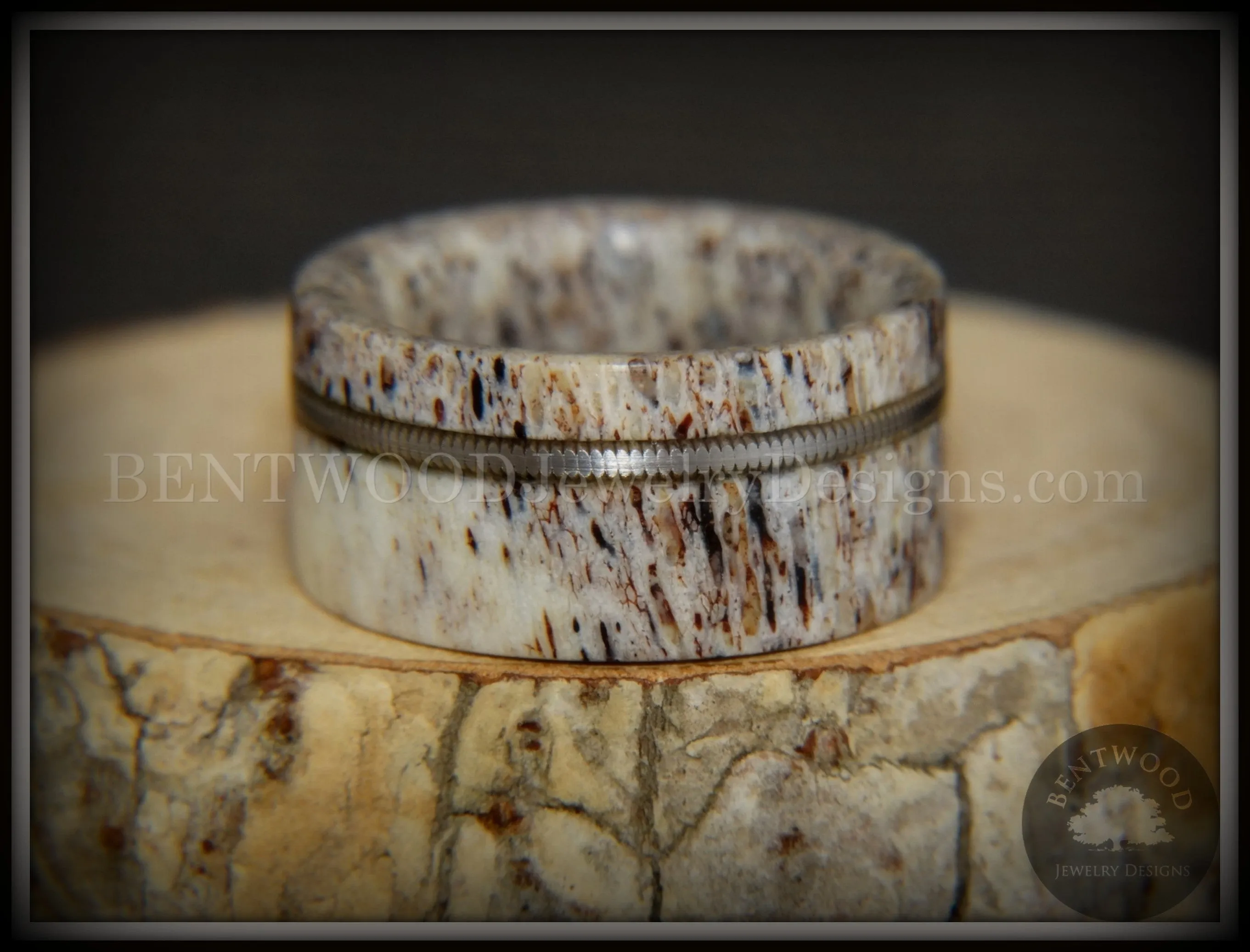 Bentwood Ring - "Nature's Melody" Antler and Guitar String Inlay