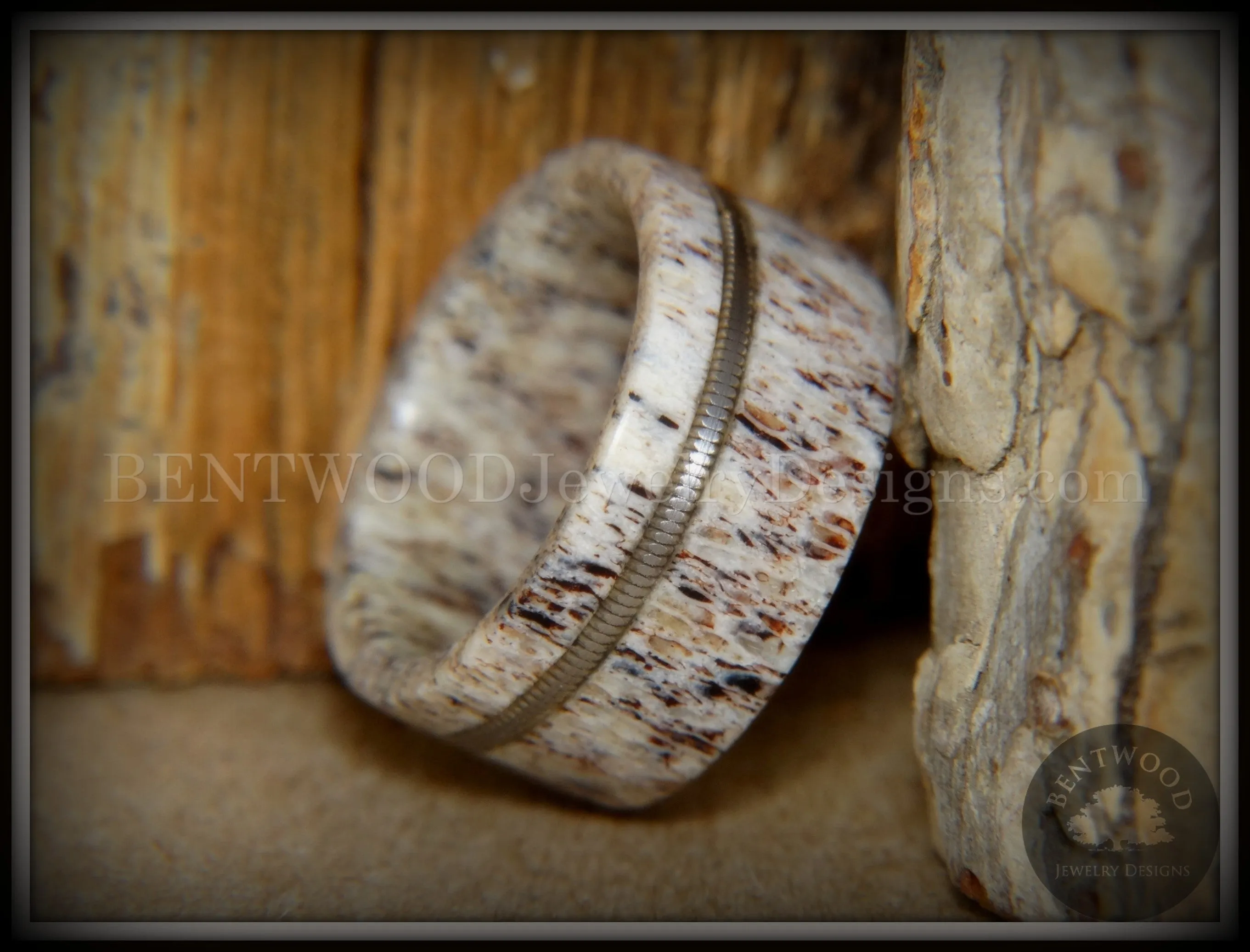Bentwood Ring - "Nature's Melody" Antler and Guitar String Inlay