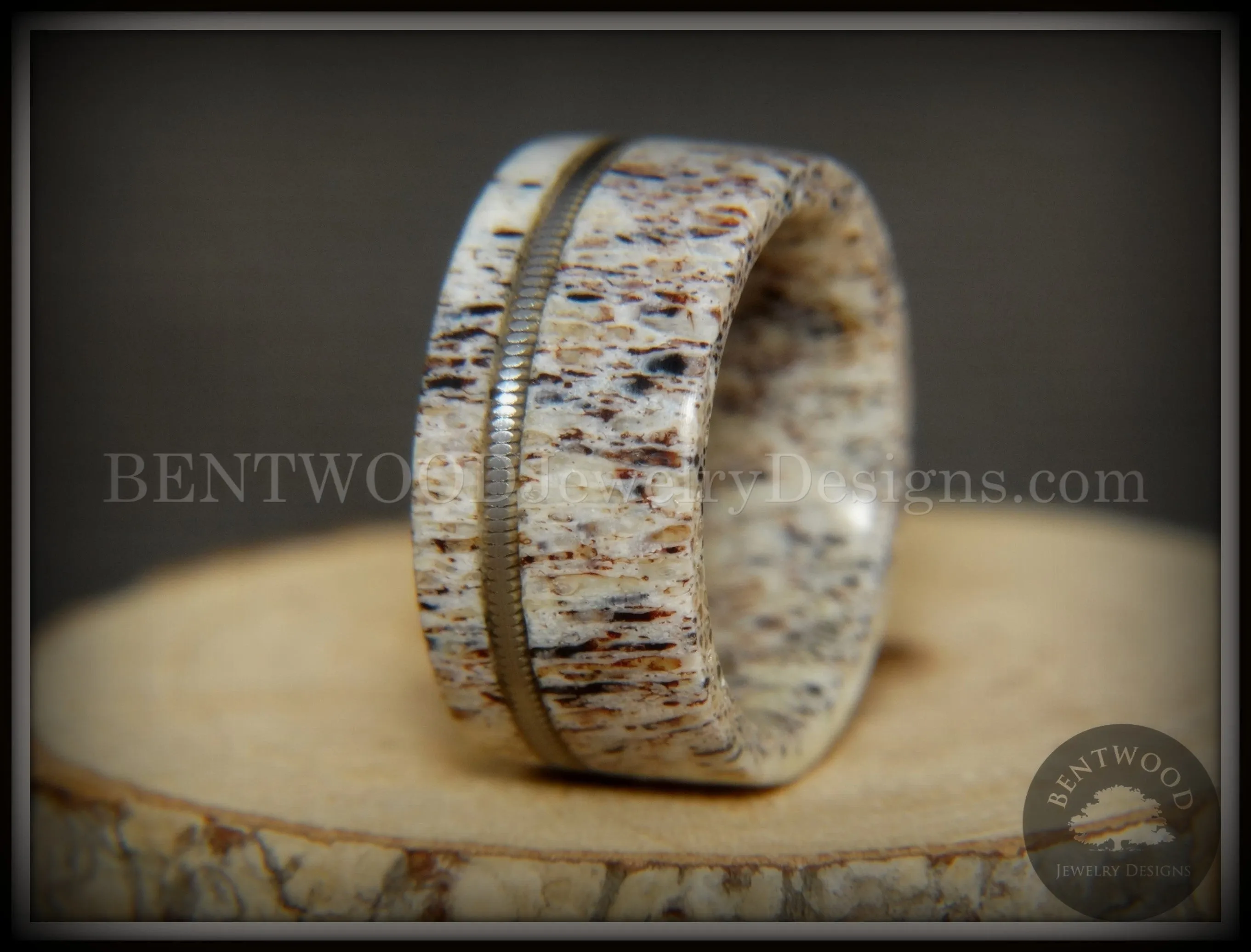 Bentwood Ring - "Nature's Melody" Antler and Guitar String Inlay