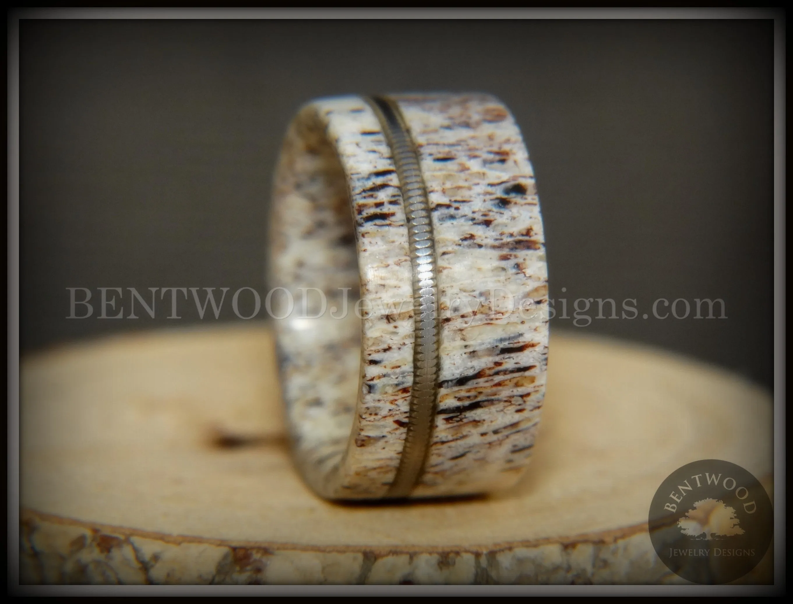 Bentwood Ring - "Nature's Melody" Antler and Guitar String Inlay