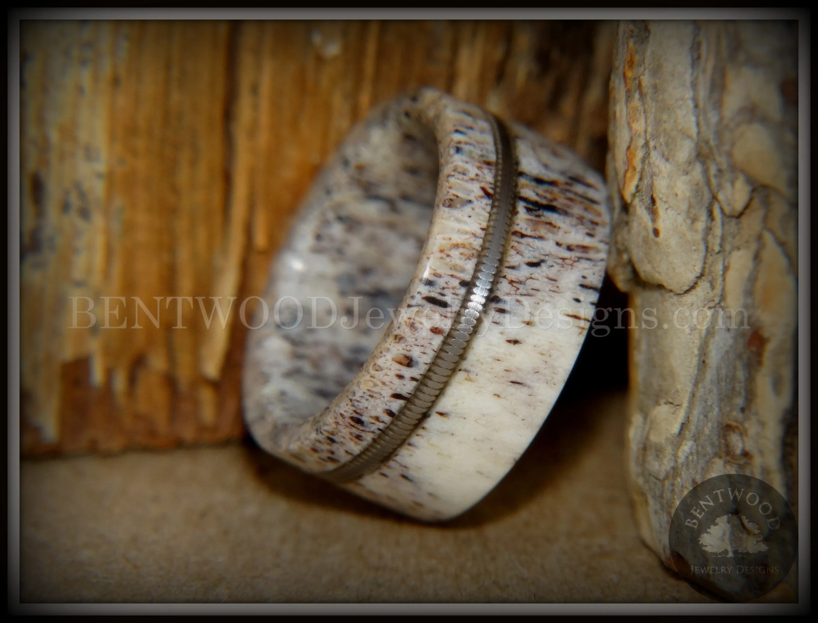Bentwood Ring - "Nature's Melody" Antler and Guitar String Inlay