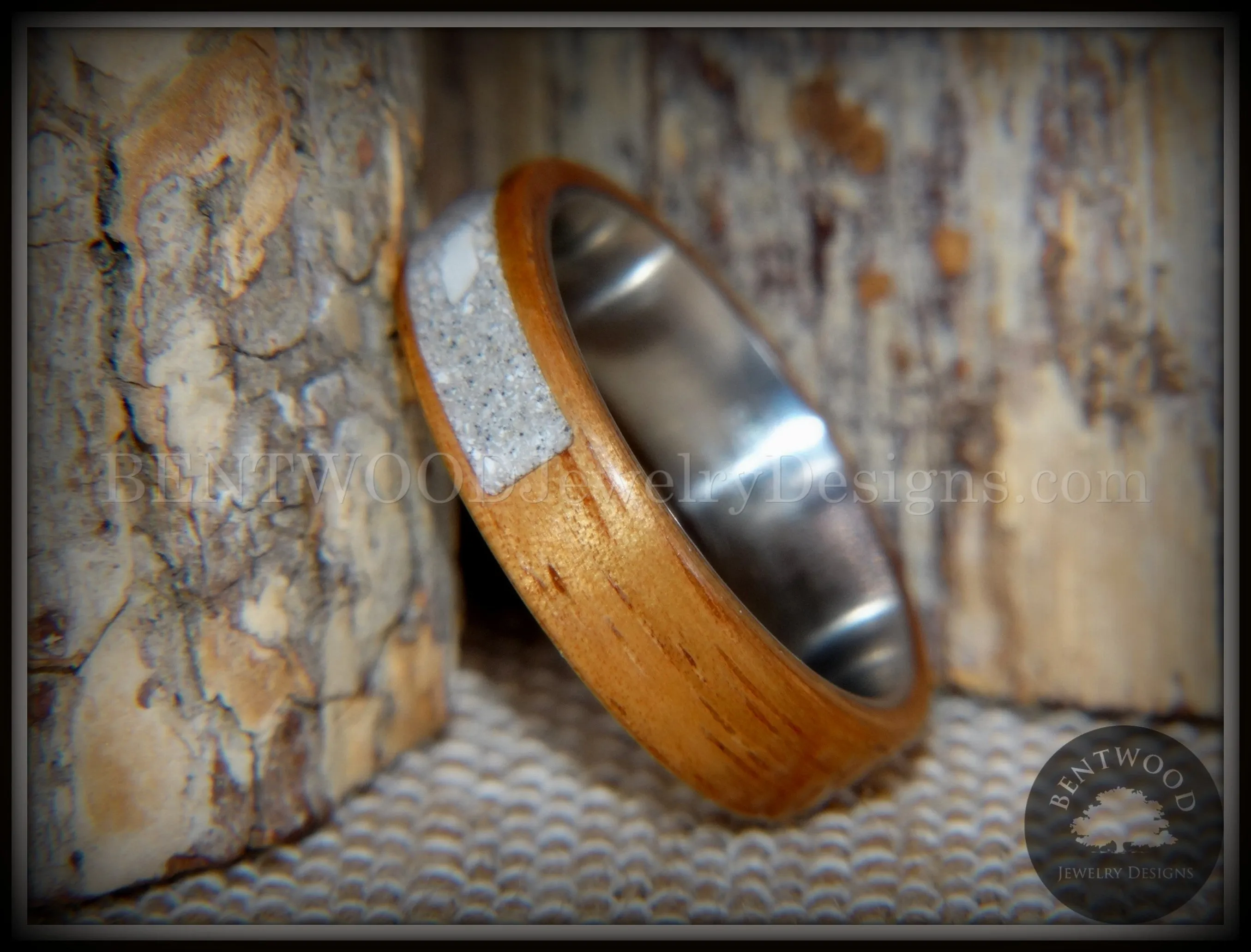 Bentwood Ring - "Pillar" Light Koa Wood Cremation Ash Inlay Titanium Core