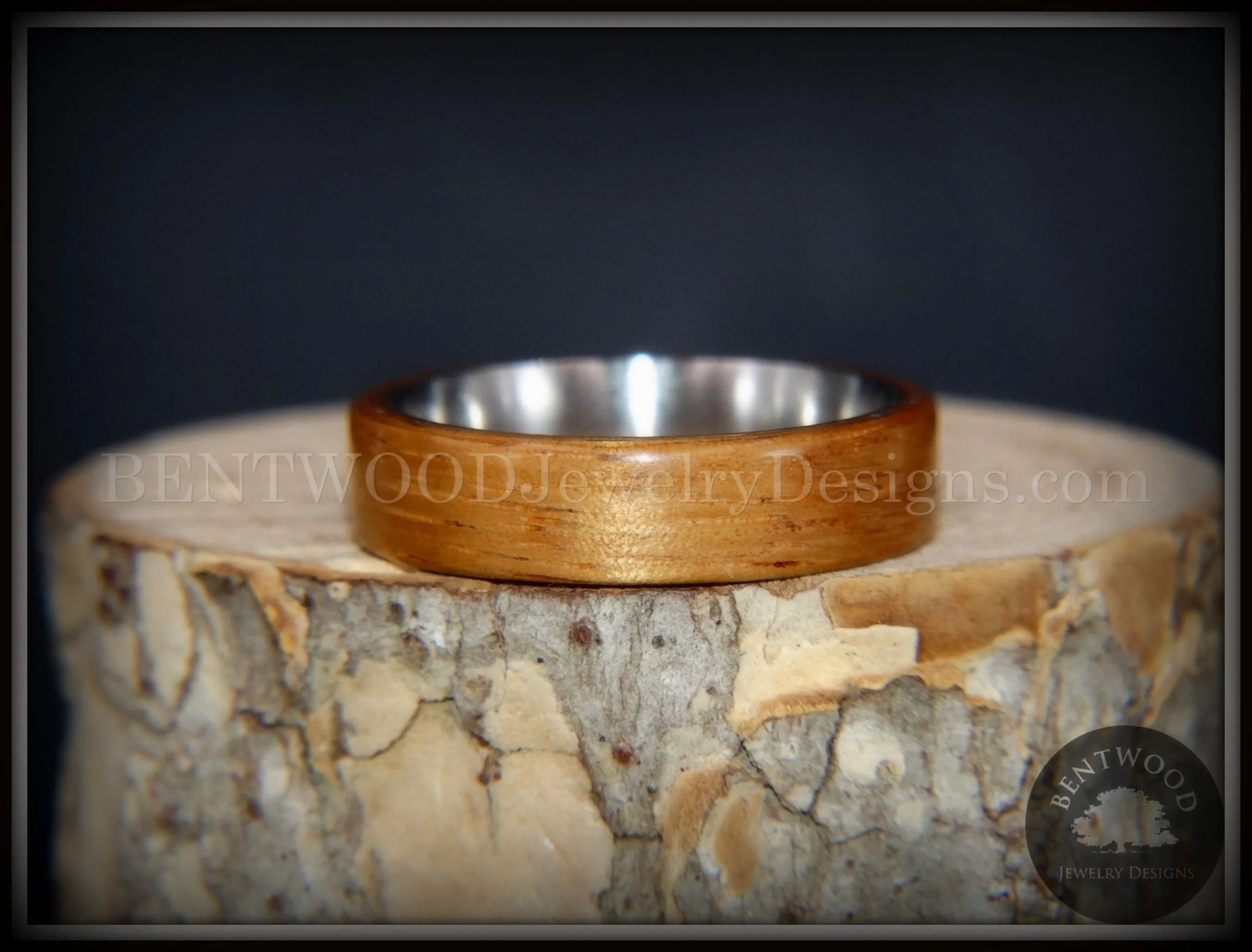 Bentwood Ring - "Pillar" Light Koa Wood Cremation Ash Inlay Titanium Core