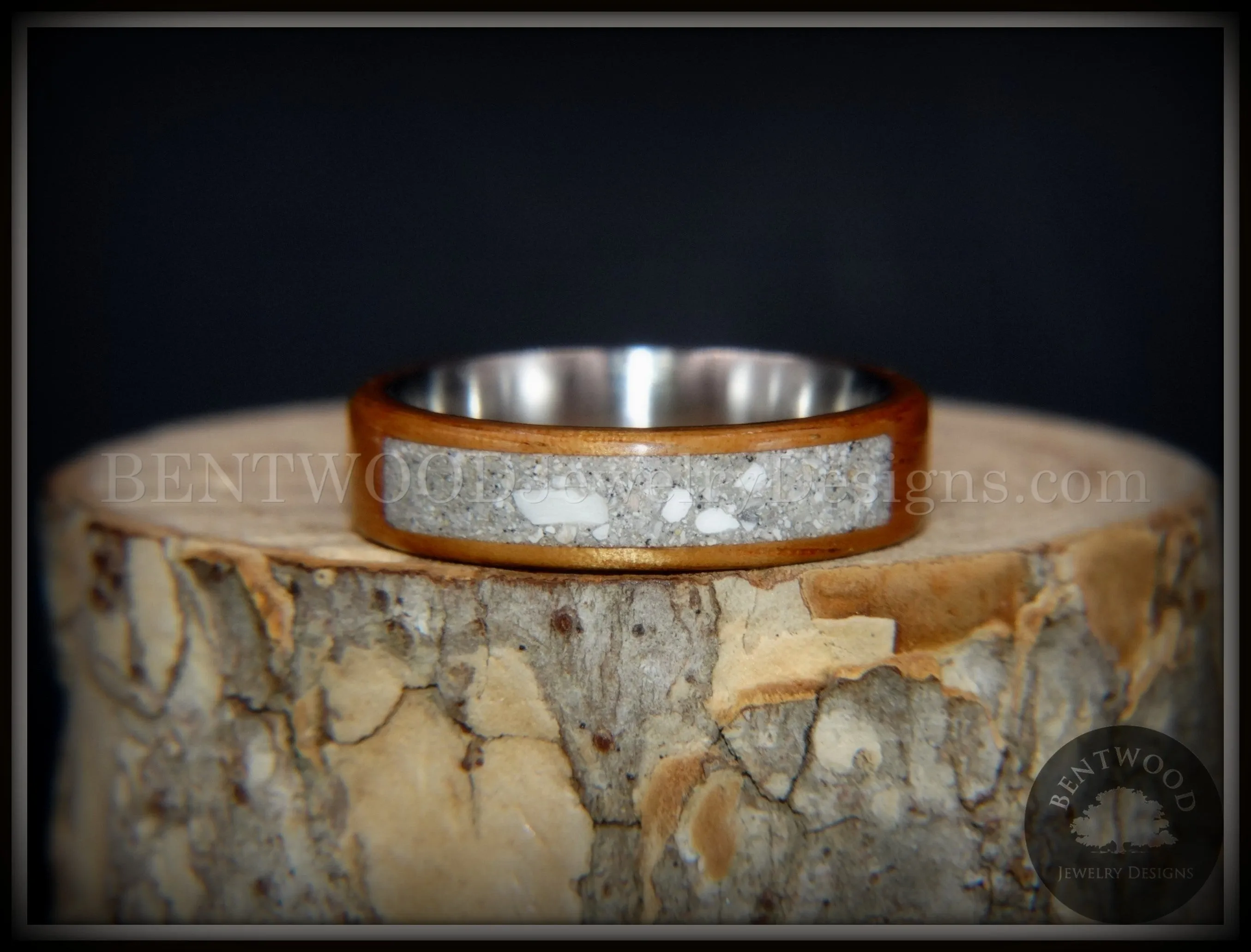 Bentwood Ring - "Pillar" Light Koa Wood Cremation Ash Inlay Titanium Core