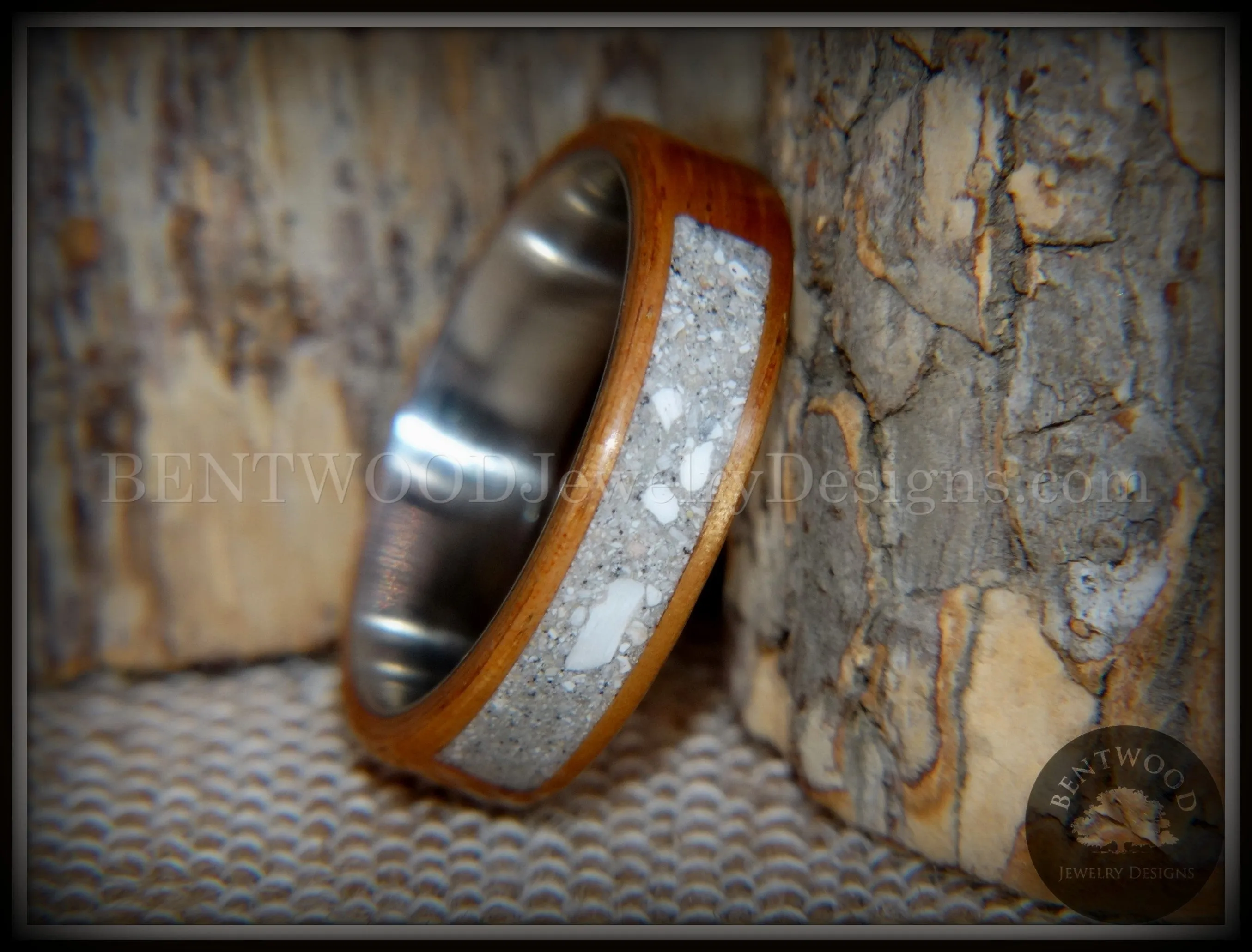 Bentwood Ring - "Pillar" Light Koa Wood Cremation Ash Inlay Titanium Core