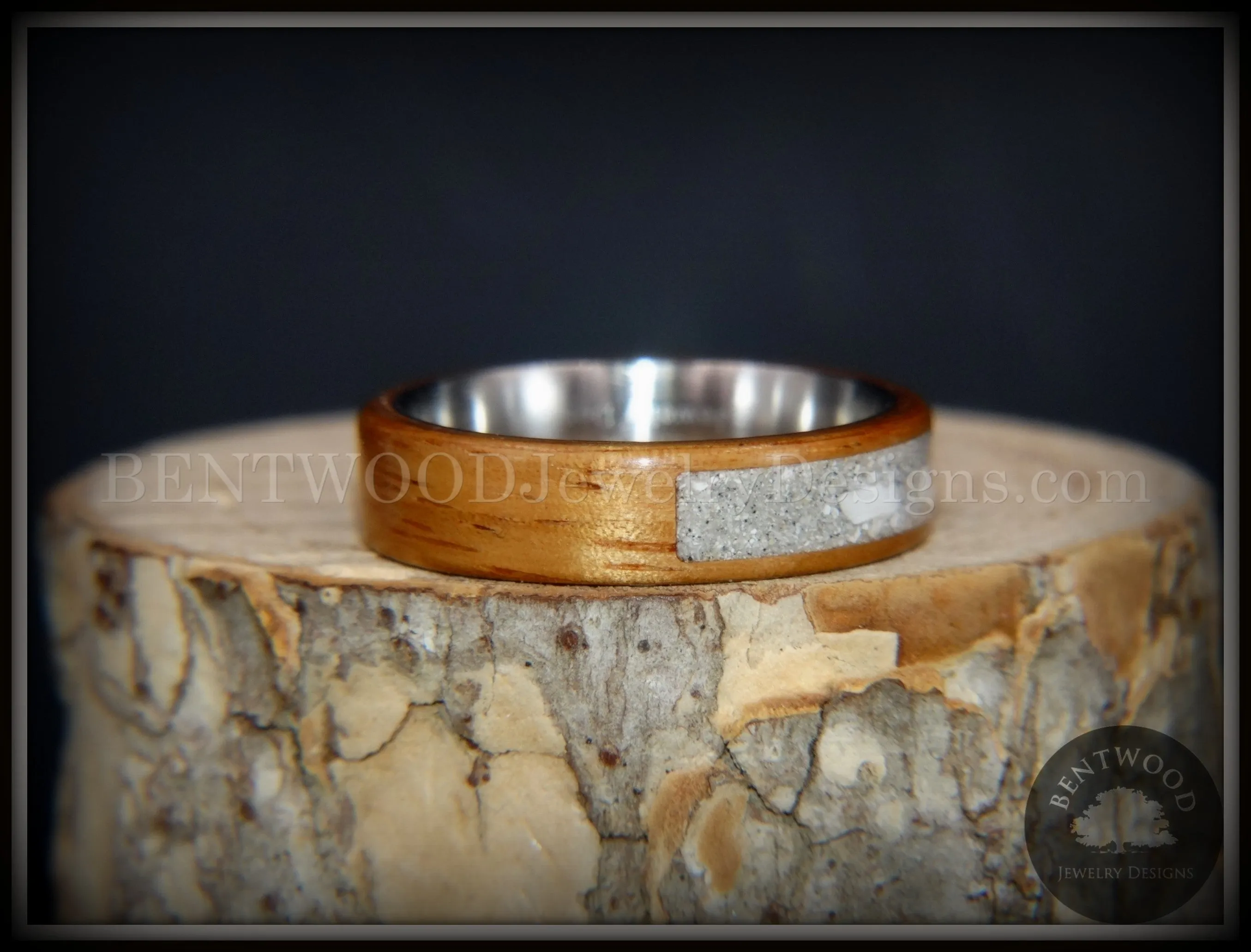 Bentwood Ring - "Pillar" Light Koa Wood Cremation Ash Inlay Titanium Core