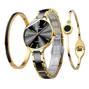 Binger Elegant Ceramics Bracelet Gold Black B-1185