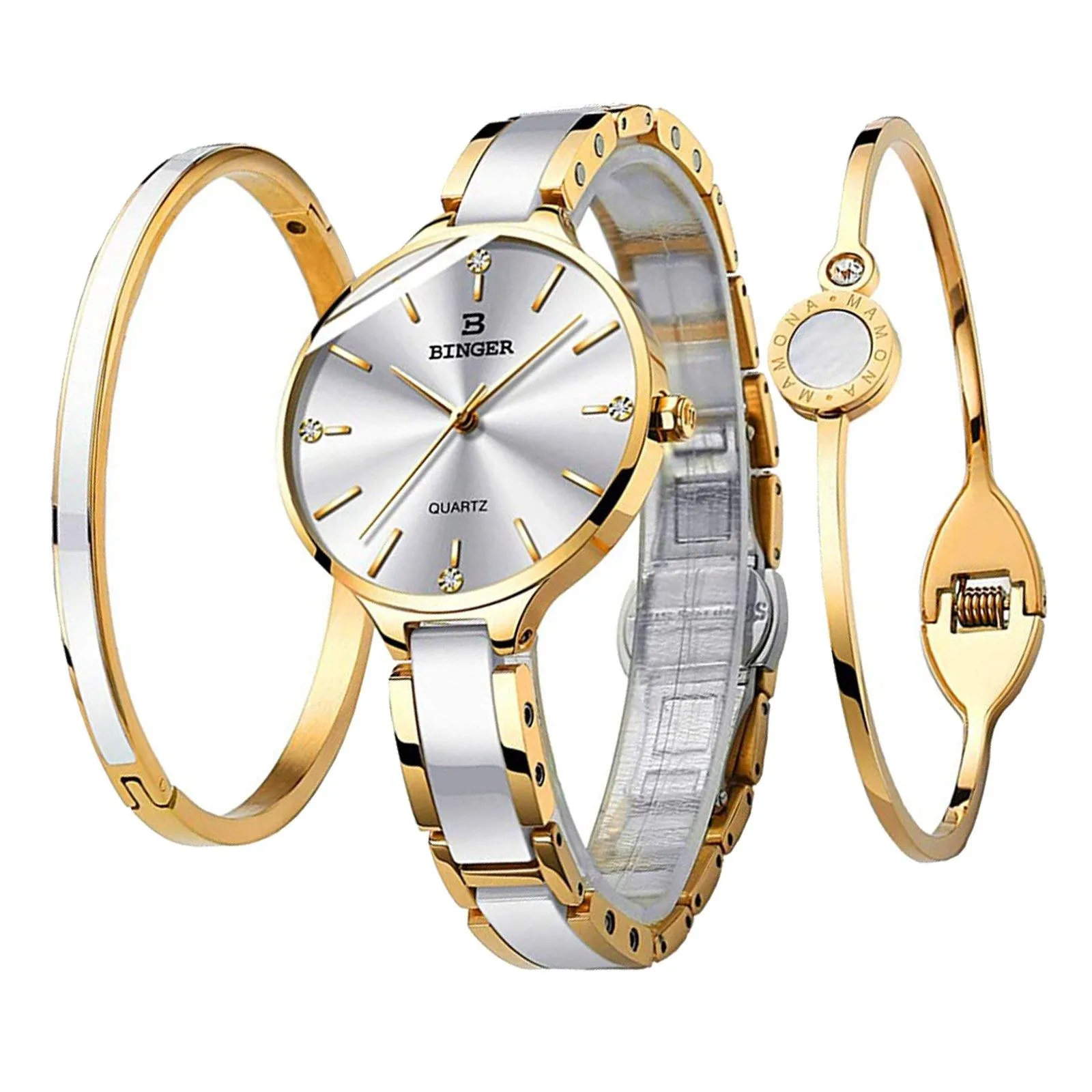 Binger Elegant Ceramics Bracelet Gold Black B-1185