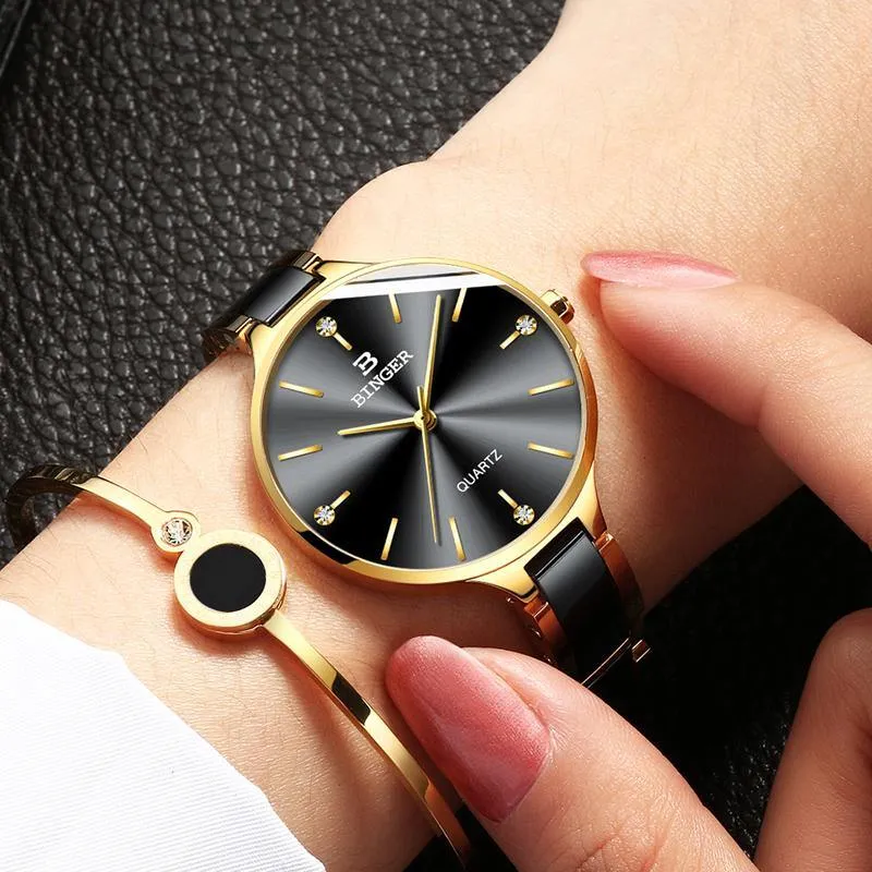 Binger Elegant Ceramics Bracelet Gold Black B-1185