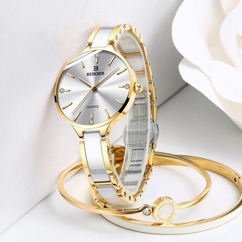 Binger Elegant Ceramics Bracelet Gold Black B-1185