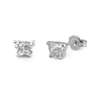 Children 14K White Gold Cubic Zirconia Butterfly Stud Earrings