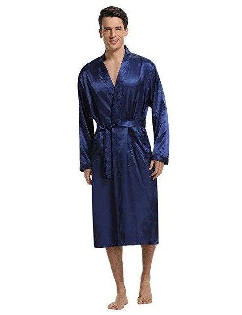 Chinese Style Men Kimono Bathrobe Nightwear Loose Satin Robe Pyjamas Home Wear Casual Male Long Sleeve Sleepwear Nightgown