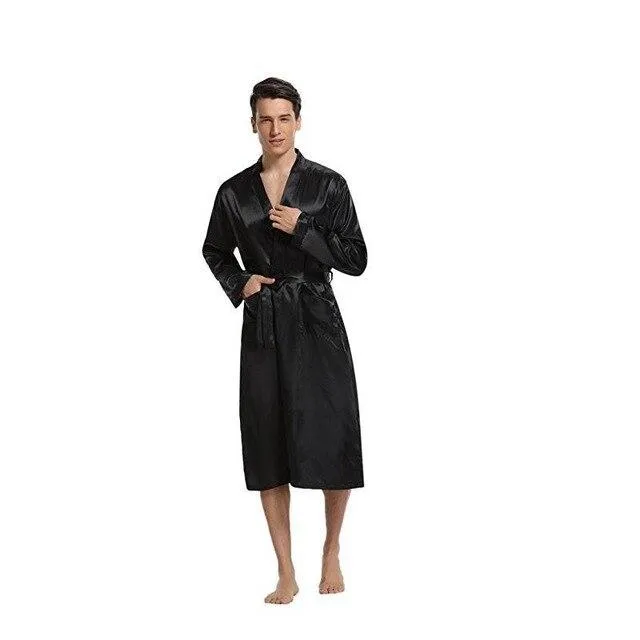Chinese Style Men Kimono Bathrobe Nightwear Loose Satin Robe Pyjamas Home Wear Casual Male Long Sleeve Sleepwear Nightgown