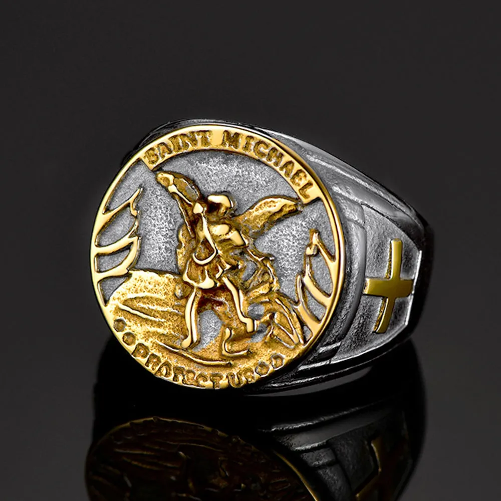 Christian Saint Michael Signet Ring For Men