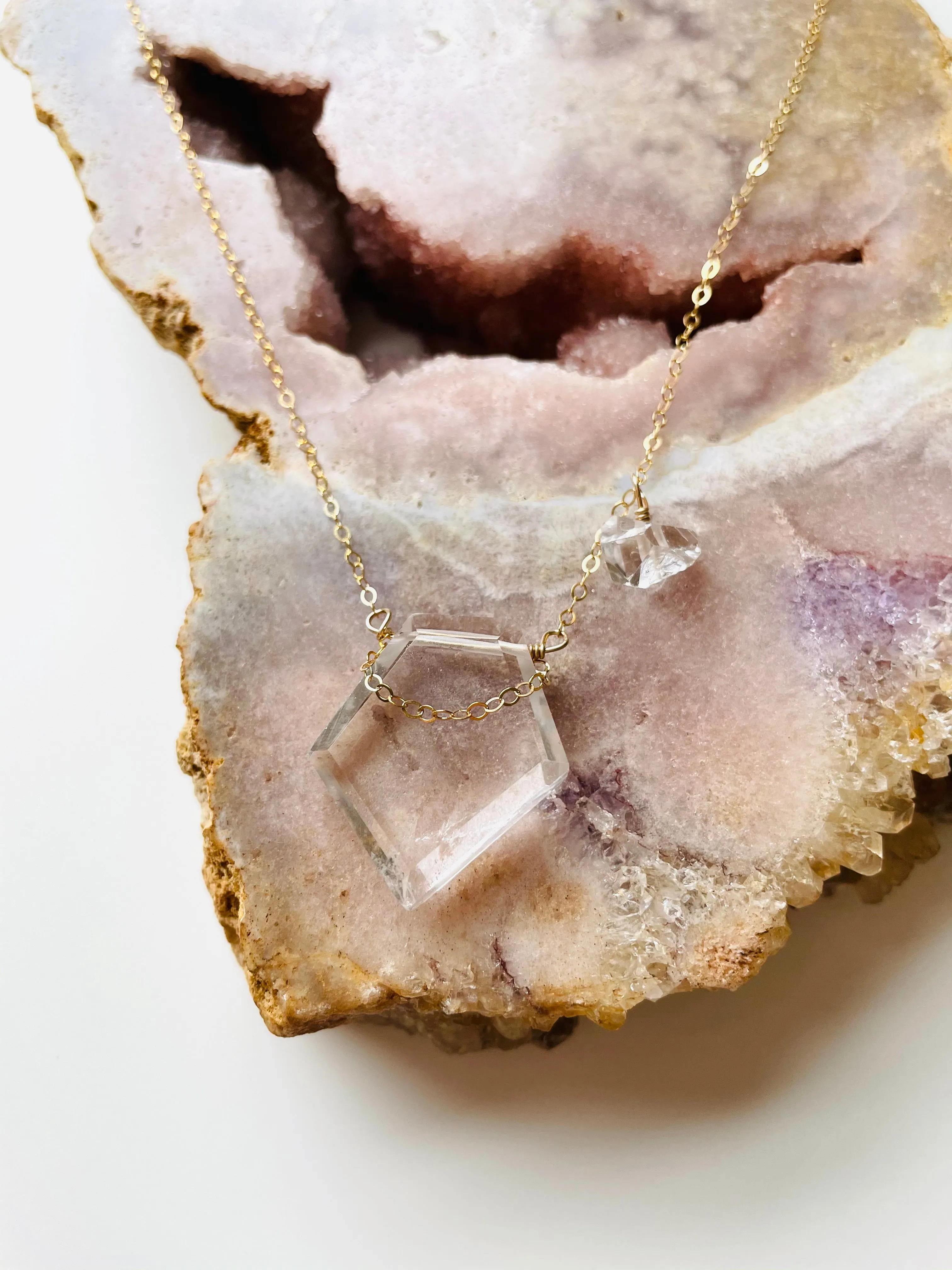 Clear Quartz with Herkimer Shield Necklace - 14kt gold filled or sterling Silver - healing crystal jewelry