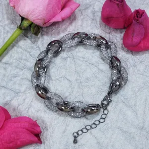 Crystal With Gun Metal Plated Chain Link Fishnet Bracelet-BR 1018