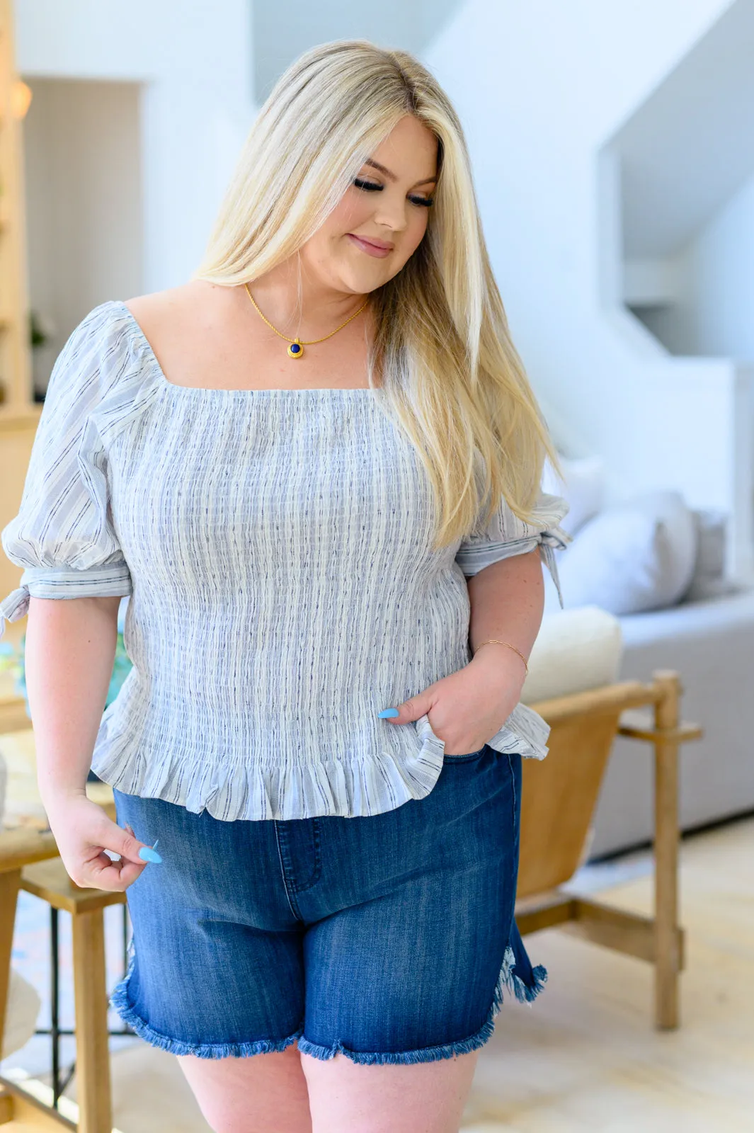 Delaney Pull On Dolphin Hem Denim Shorts - Judy Blue