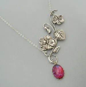 Dragon's Breath Mexican Opal And Antiqued Silver Branch Necklace.
