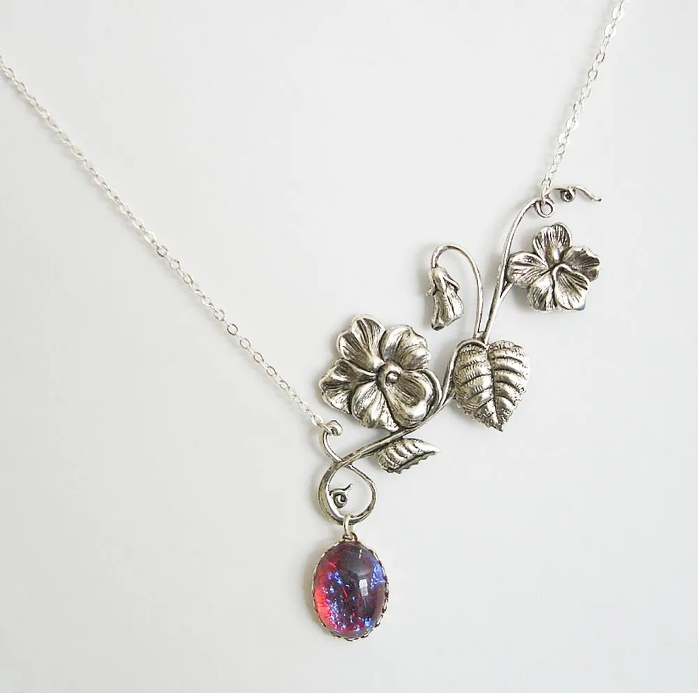 Dragon's Breath Mexican Opal And Antiqued Silver Branch Necklace.