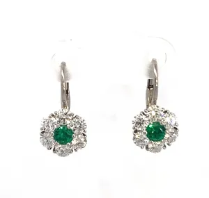 Emerald & Diamond Halo Drop Earrings