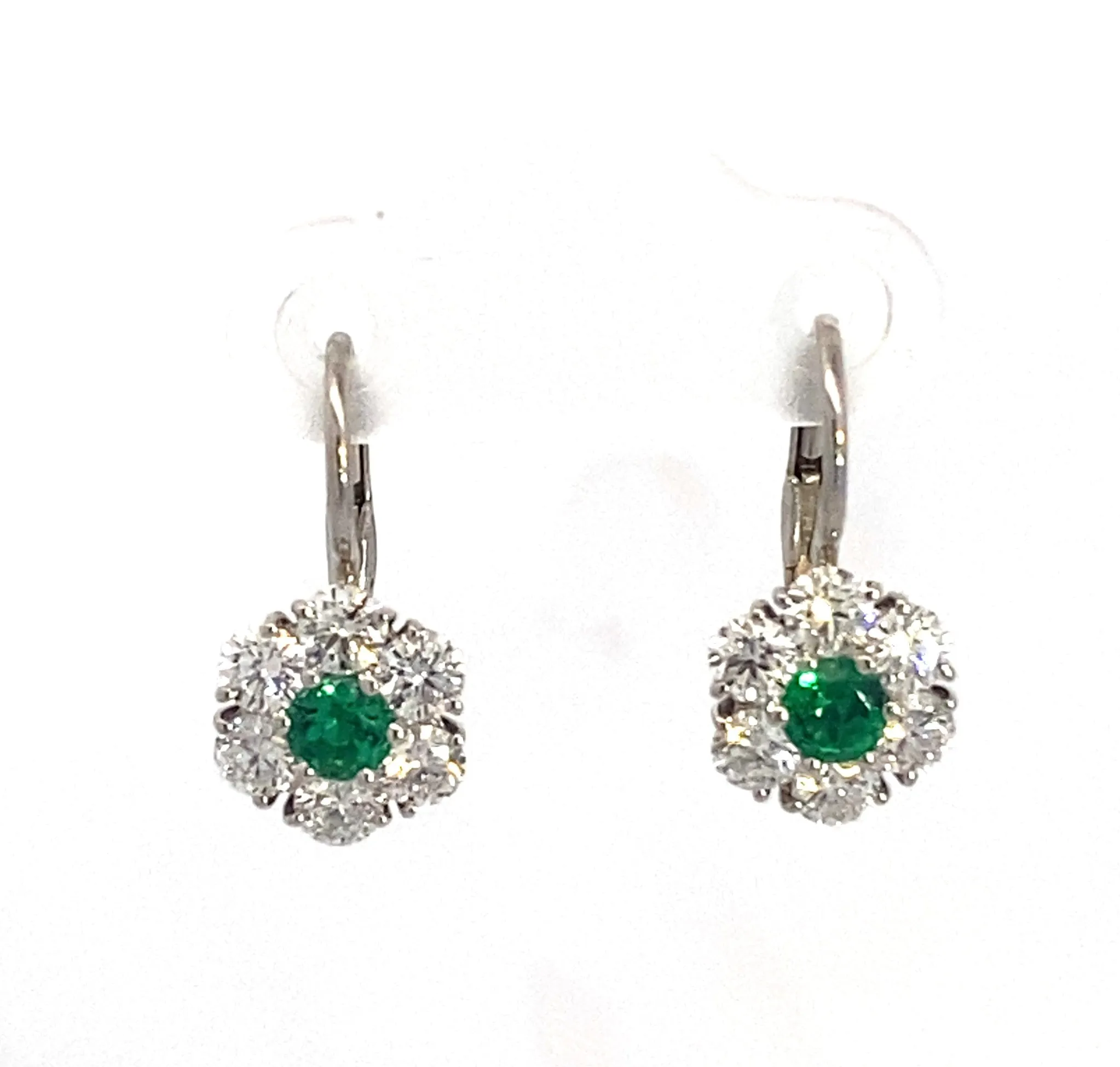 Emerald & Diamond Halo Drop Earrings