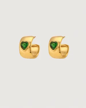 EMERALD HEART HUGGIE EARRINGS GOLD