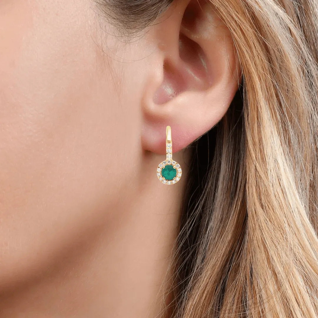 Emerald Round Leverback Earrings - YG