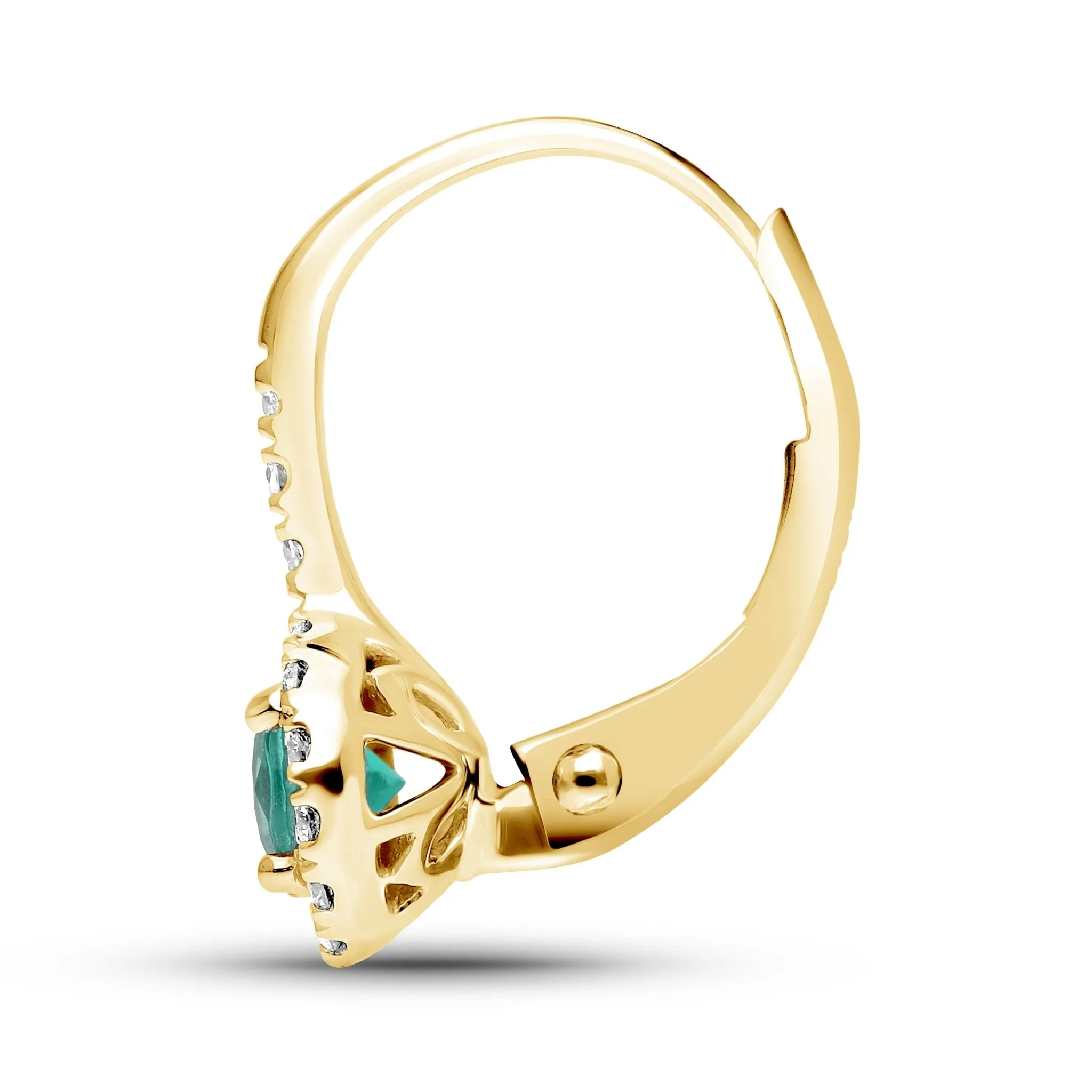 Emerald Round Leverback Earrings - YG
