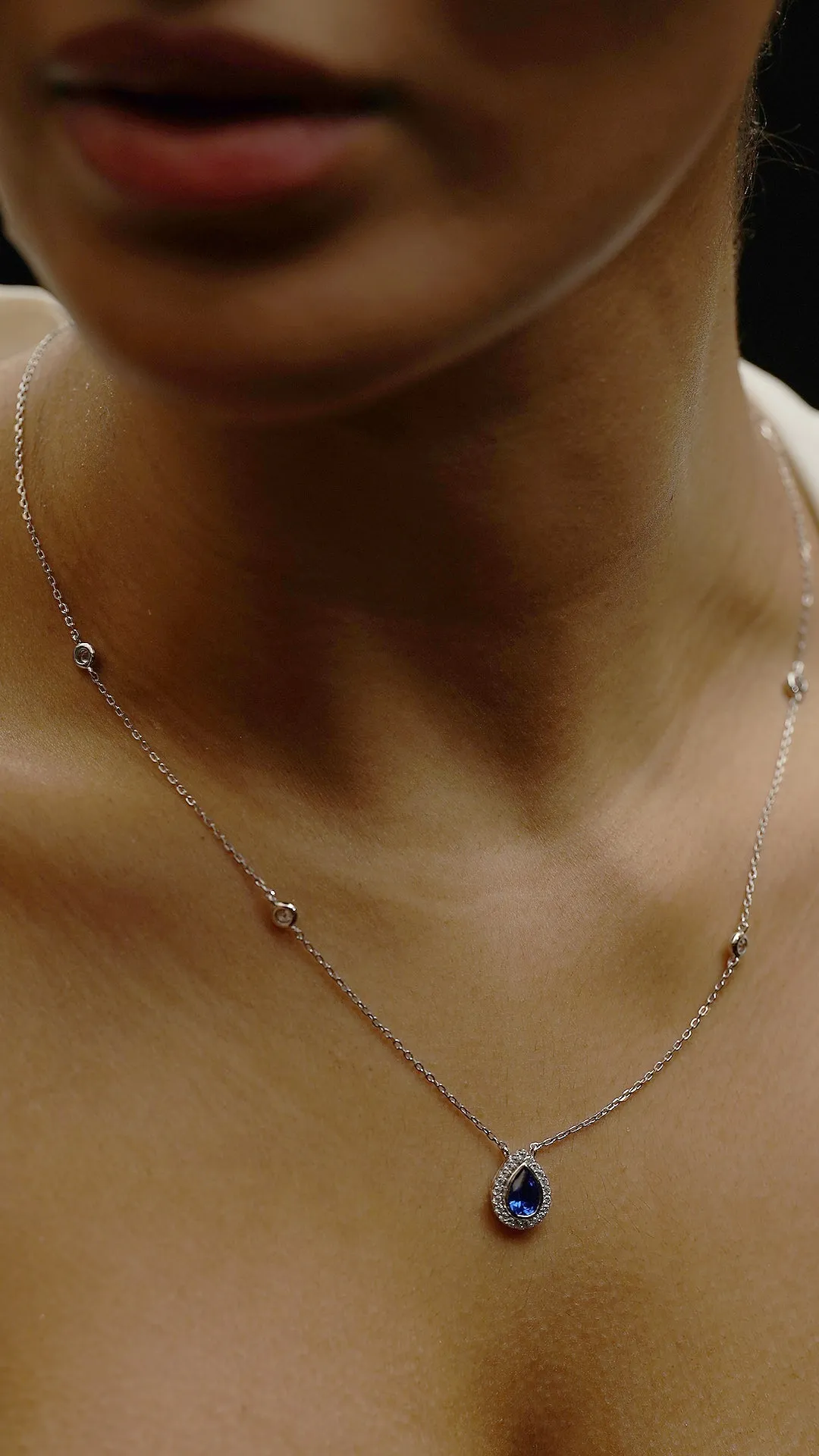 Emile Sapphire Necklace White Gold Plated