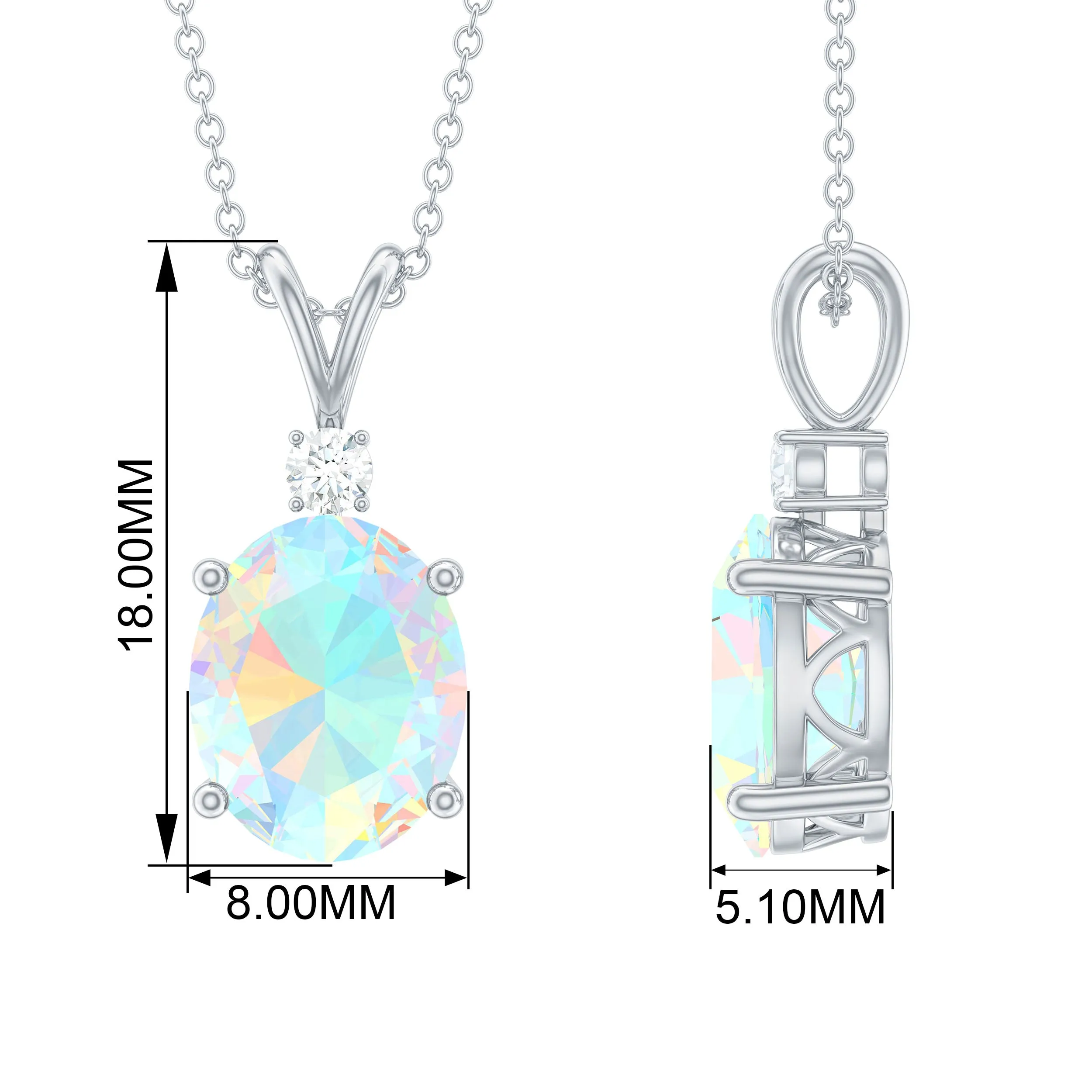 Ethiopian Opal Solitaire Minimal Pendant Necklace with Diamond