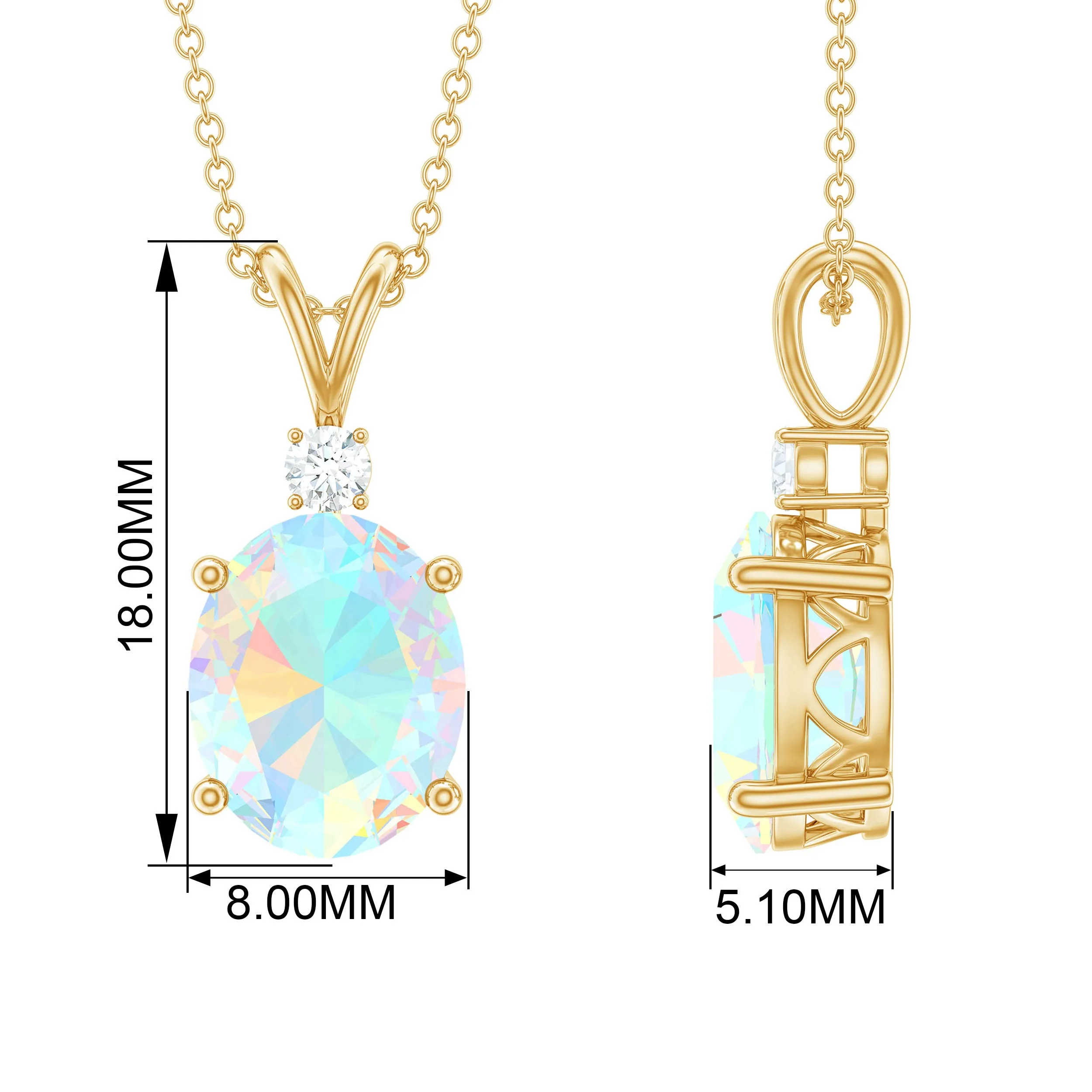 Ethiopian Opal Solitaire Minimal Pendant Necklace with Diamond