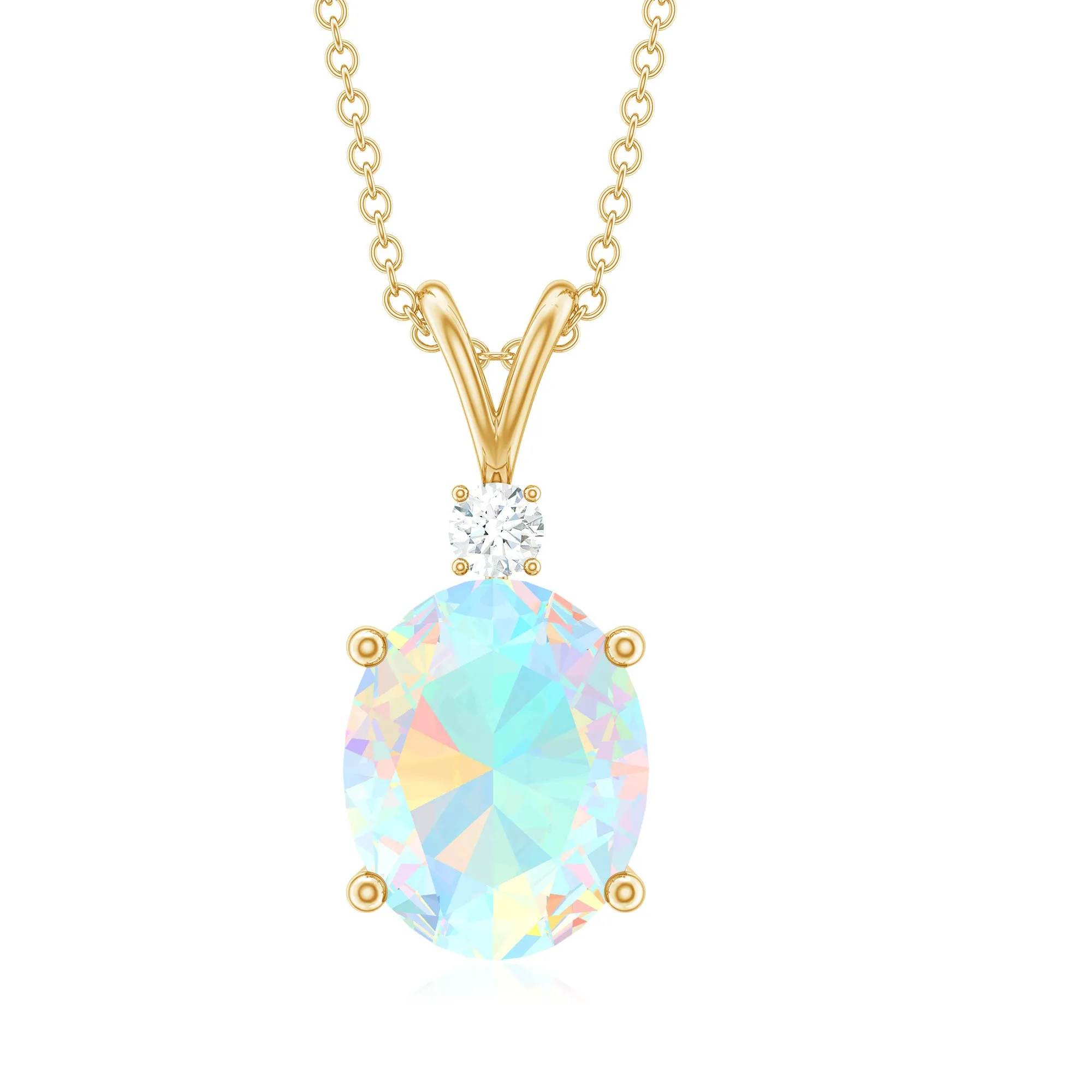 Ethiopian Opal Solitaire Minimal Pendant Necklace with Diamond