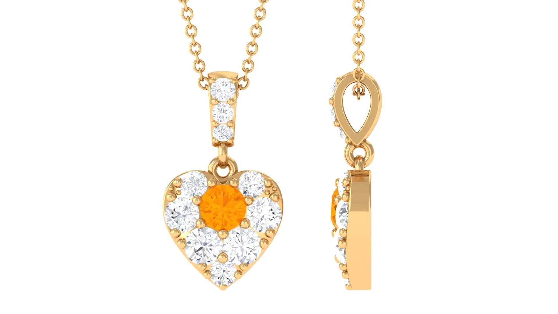 Fire Opal and Moissanite Heart Pendant Necklace