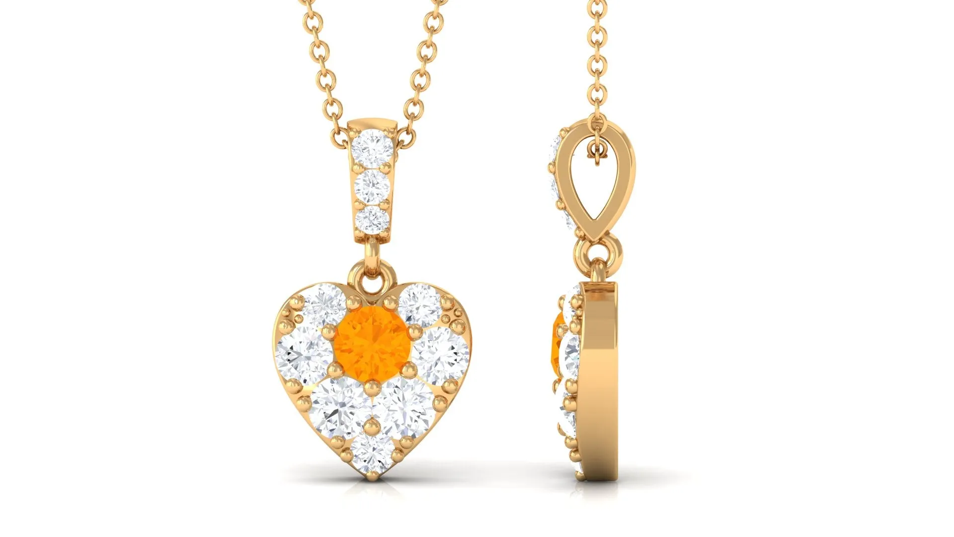 Fire Opal and Moissanite Heart Pendant Necklace