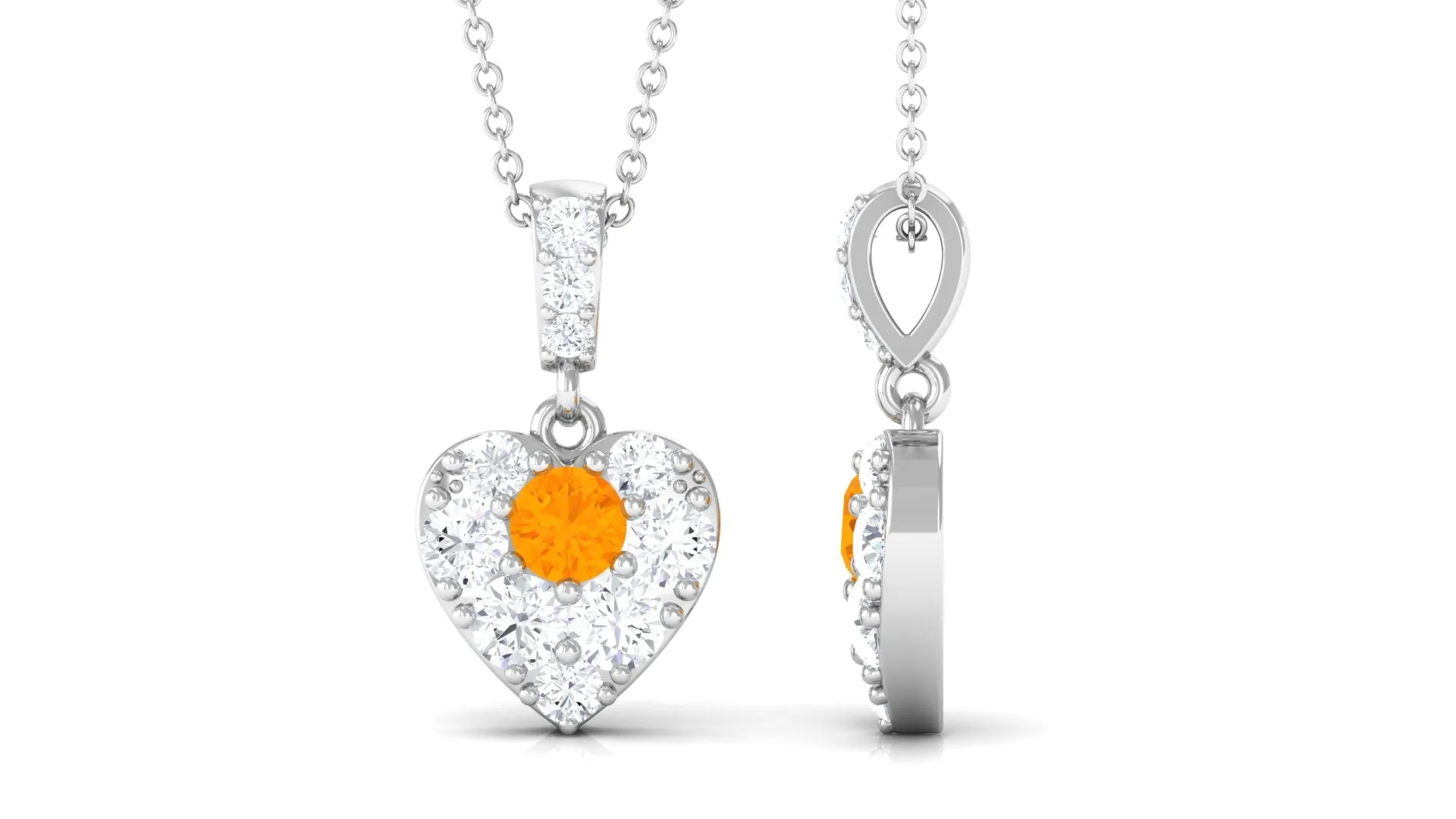 Fire Opal and Moissanite Heart Pendant Necklace
