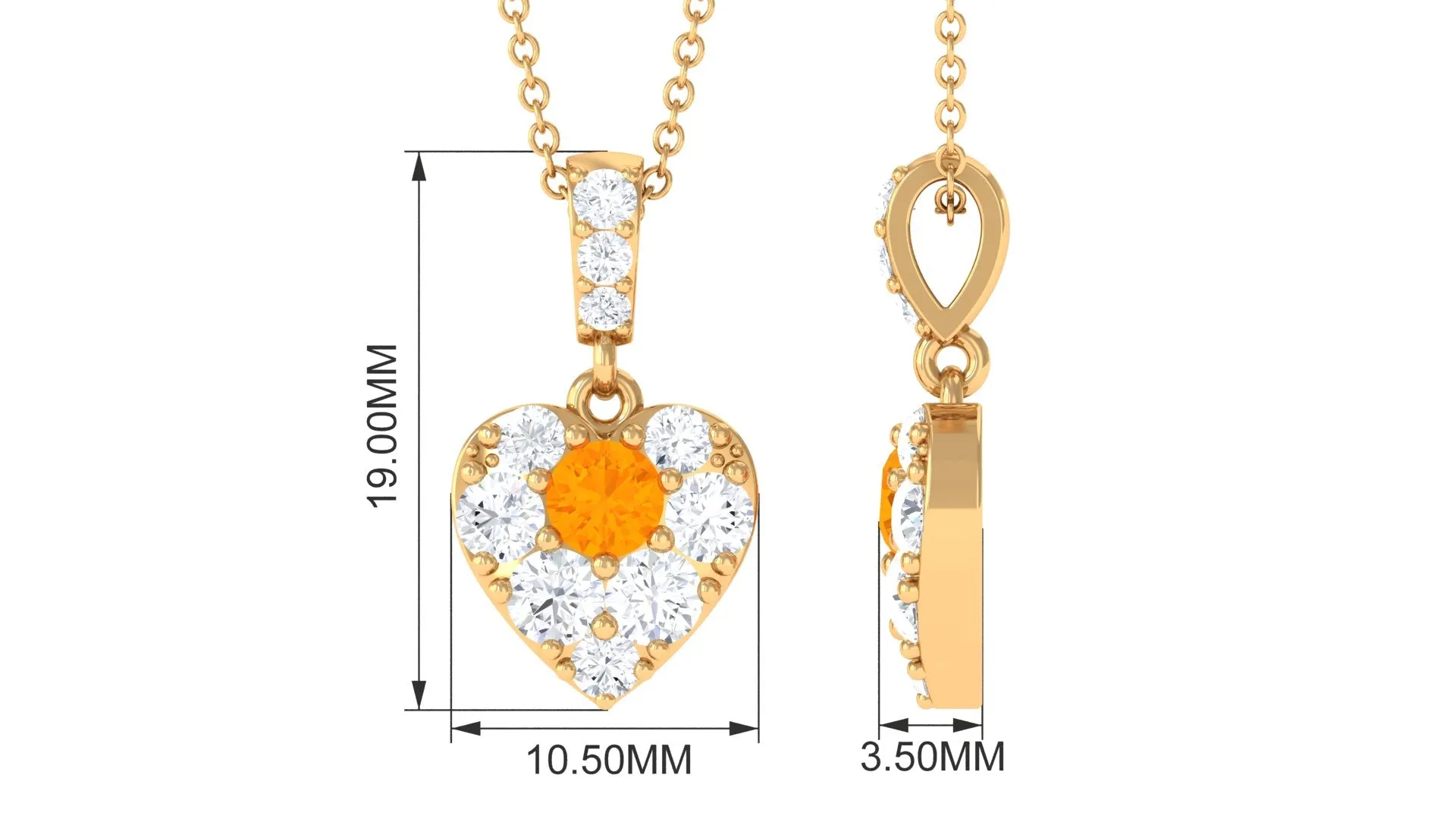 Fire Opal and Moissanite Heart Pendant Necklace