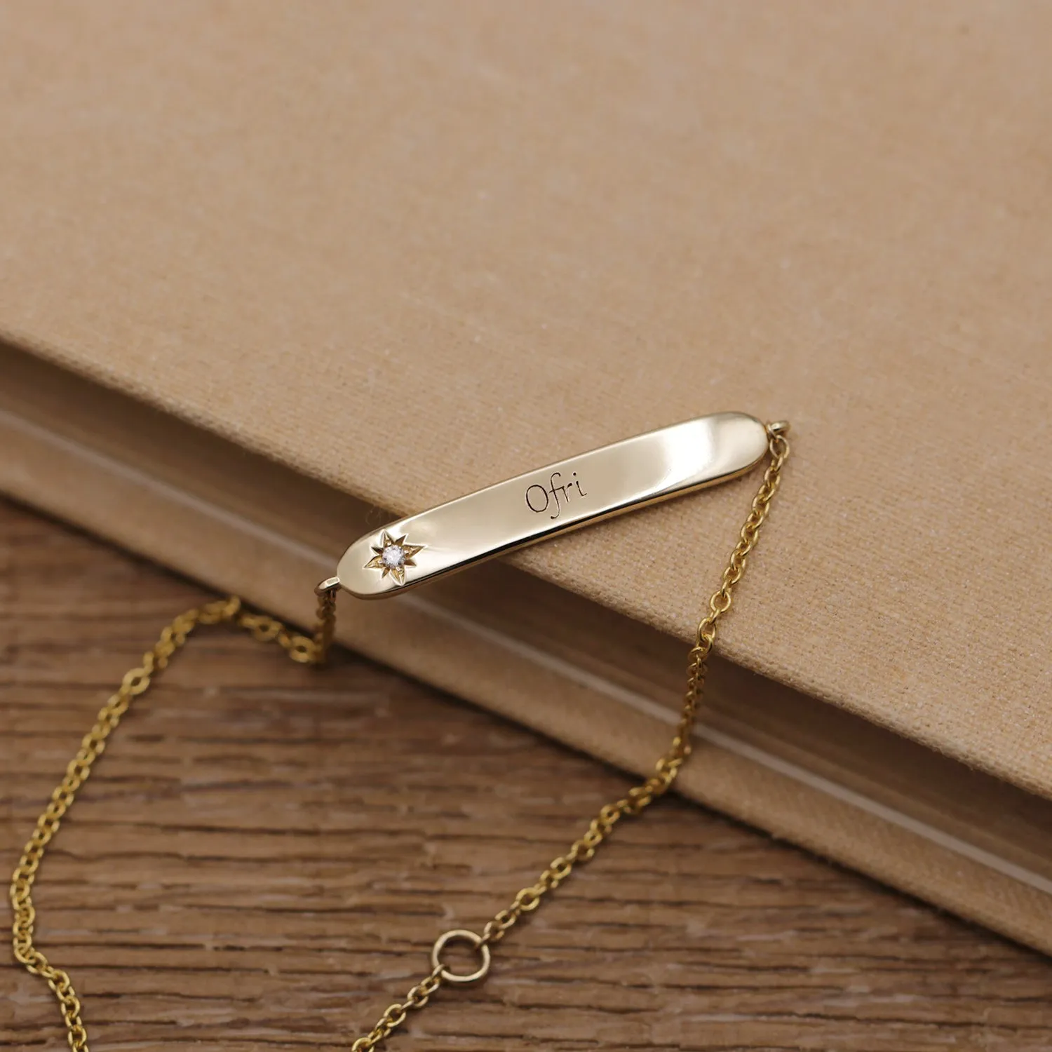 Florence Gold Bracelet With Star setting   Engraved