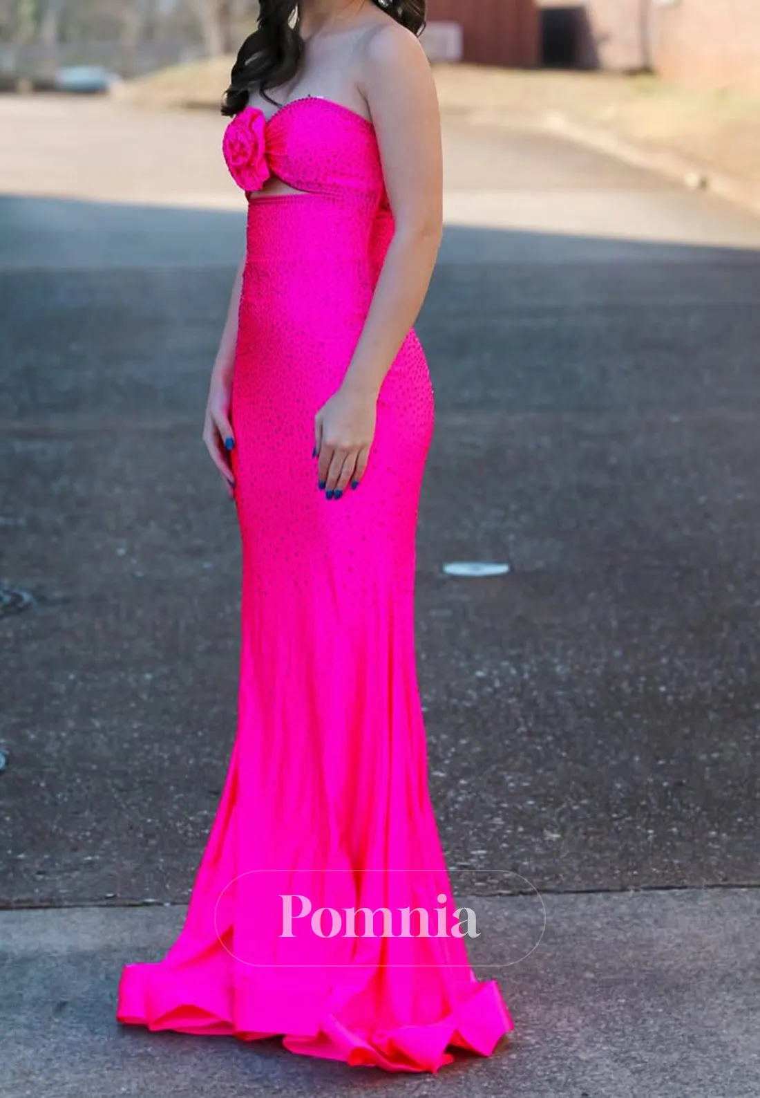 Fuchsia Sheath Sleeveless Strapless Floor-Length Sequins Evening Formal Dress