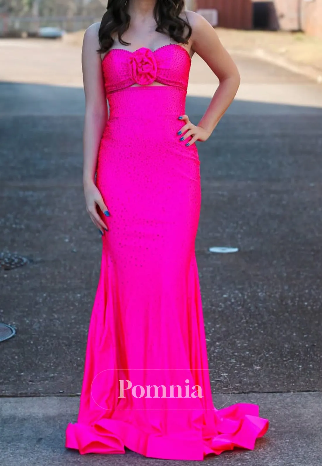 Fuchsia Sheath Sleeveless Strapless Floor-Length Sequins Evening Formal Dress
